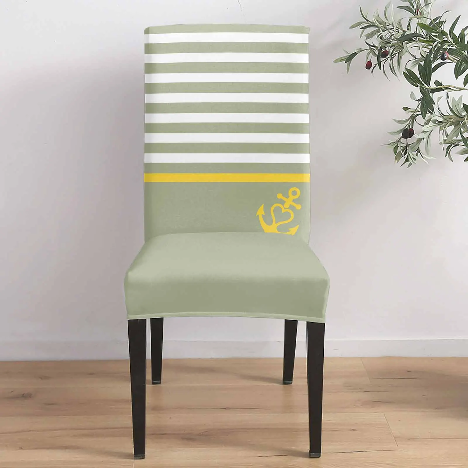 

Green White Stripe Anchor Print 4/6/8PCS Spandex Elastic Chair Case For Wedding Hotel Banquet Dining Room