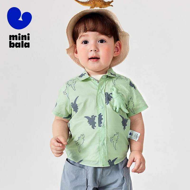 

Mini Bala Short Sleeve Shirt Boys Baby Cotton Breathable Cute Dinosaur Summer New Arrival