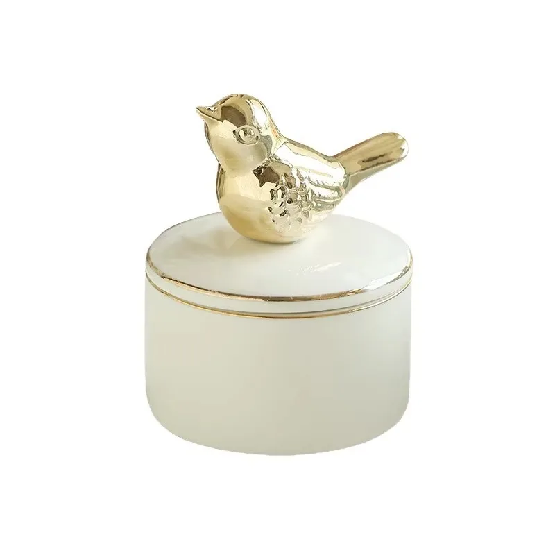 Nordic Simple Decorative Ornaments White Porcelain Gold Jewelry Storage Box Creative Gold Animal Candle Aromatherapy Jar