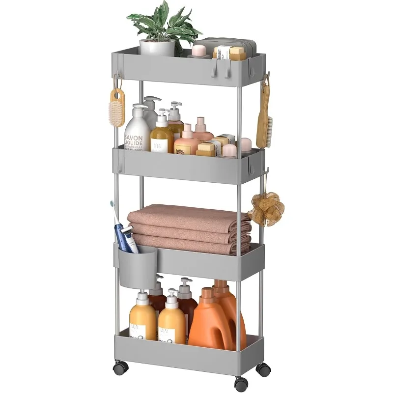 

Slim Storage Cart with Wheels, 4 Tier Bathroom Storage Organizer Rolling Utility Cart for Bathroom Kitchen Laundry Room