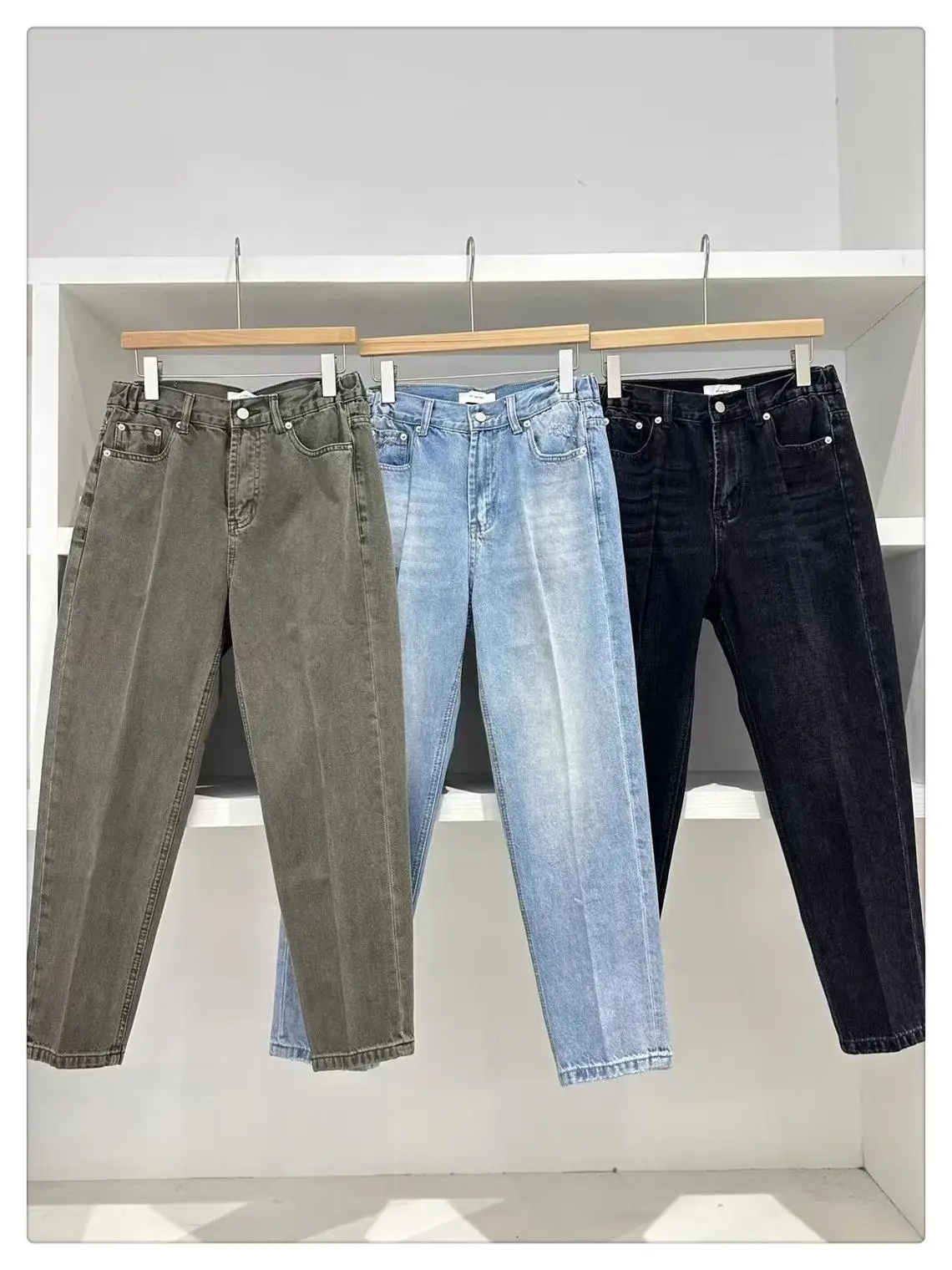 

Classic Washed Retro Charcoal Black Men's Jeans Slim Straight Leg Long Pants Youth Casual Wear Summer Season mid Waist Zipper