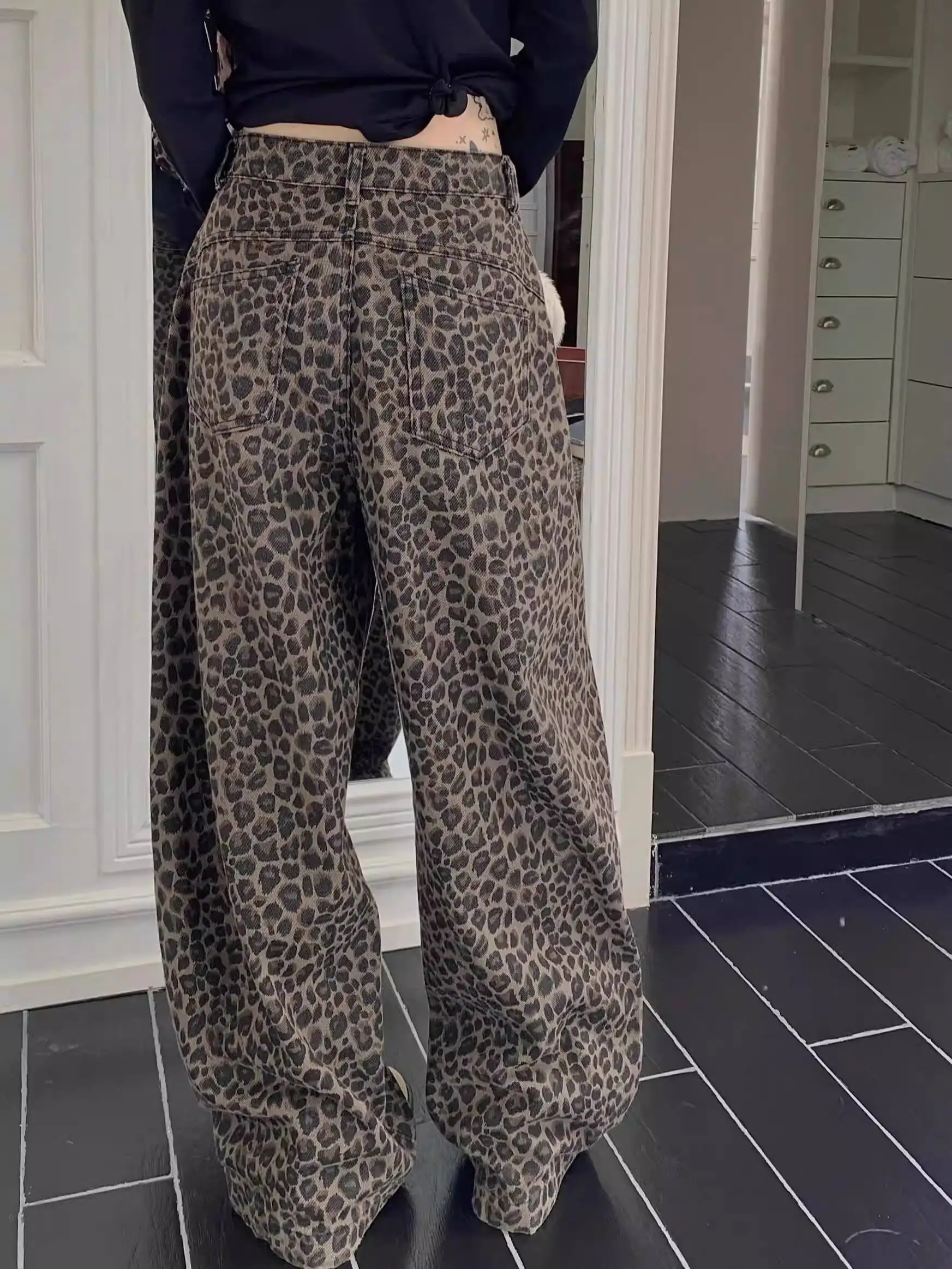 Women Leopard Print Pants 2026 Spring Sweat Pants For Women Curvy Wide Leg Y2K Pants