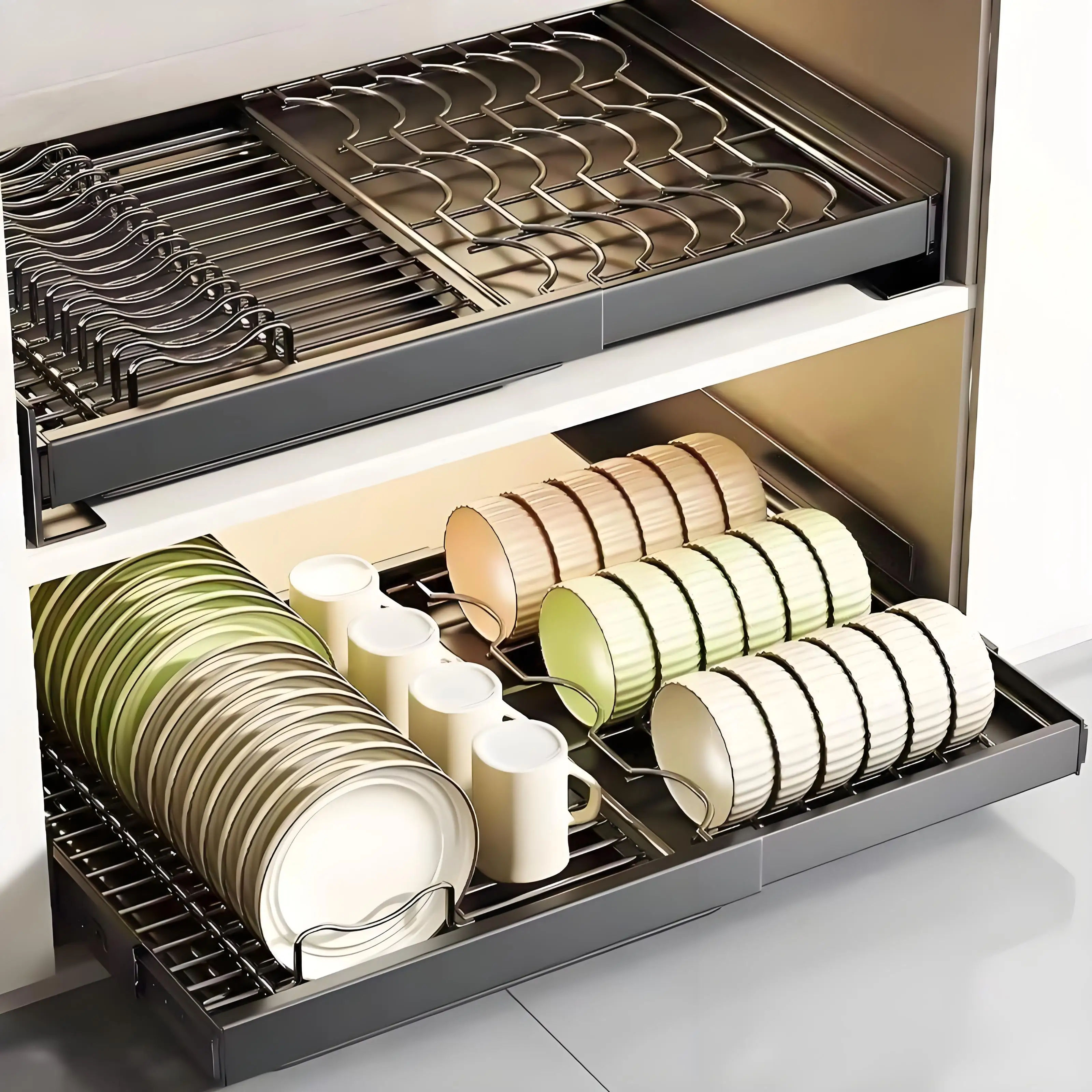 

Under Sink Metal Pull-Out Dish Rack Cupboard Expandable Refrigerator Dish Shelf Sliding Drawer Cup Storage Rack
