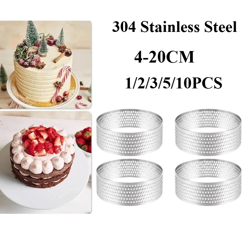 

4-20cm 304 Stainless Perforated Seamless Tart Ring Quiche Ring Tart Pan Pie Cake Mold Seamless Baking Accessories Cookie Cutter