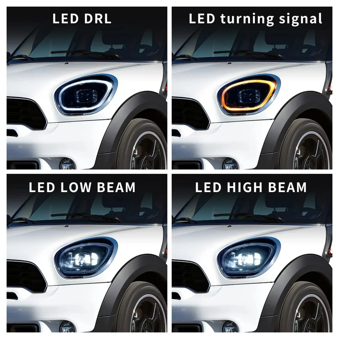 مصباح أمامي LED لسيارة BMW Mini Cooper Countryman R60 2011-2016 [فقط لنوع الهالوجين] كشافات أمامية مع رسوم متحركة بدء التشغيل الديناميكي