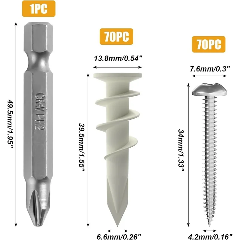 30/50/80/120/140PCS Self-Drilling Drywall Anchors with Screws Set for Home Improvement And Construction