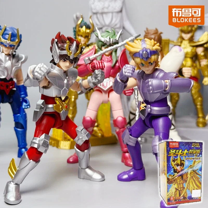 Blokees Oficial Saint Seiya Versão Galáxia 01 Blind Box Aiolos Shura Ikki Shun Jabu Marin Figura Articulada Montável Modelo Presente