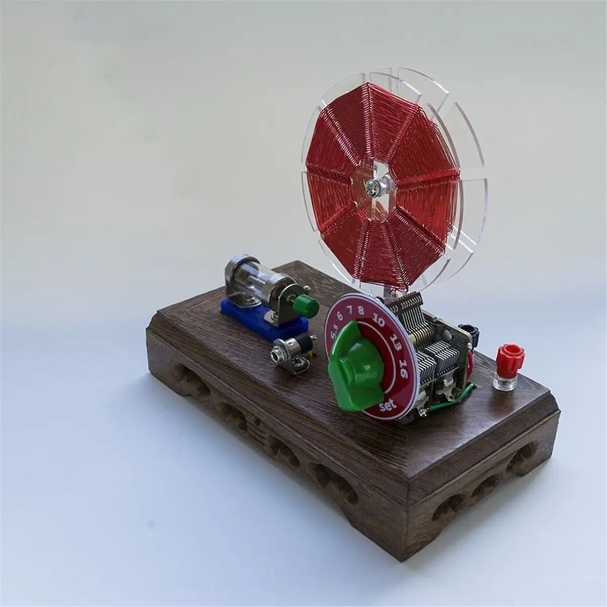【Fast Delivery】-1593-Double Basket Flower Coil Radio Crystal Radio Wooden-Base Crystal Radio
