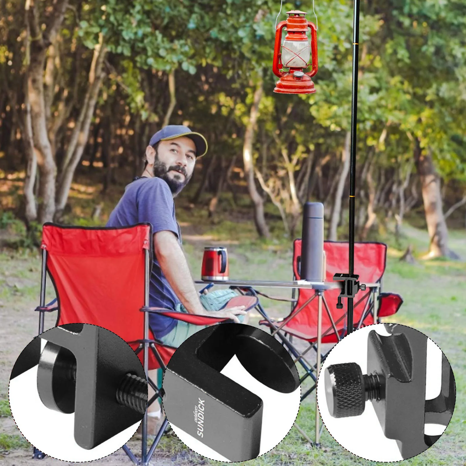 360 Degree Rotation Camping Lamp Pole Table Clip Suitable for Diameter 10-12mm Adjustable Height for Desktop Table Lamp