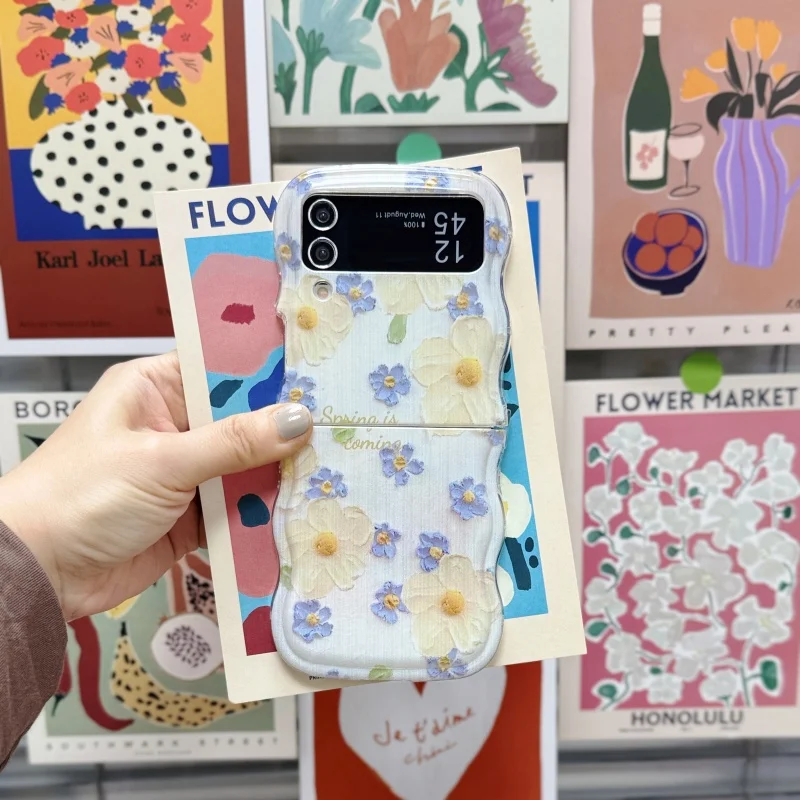 Spring Sakura Soft Wave Phone Case For Samsung Flip3 Flip4/5/6 Flip7 Split Type Cover Skinny Shell Body Protectionakur