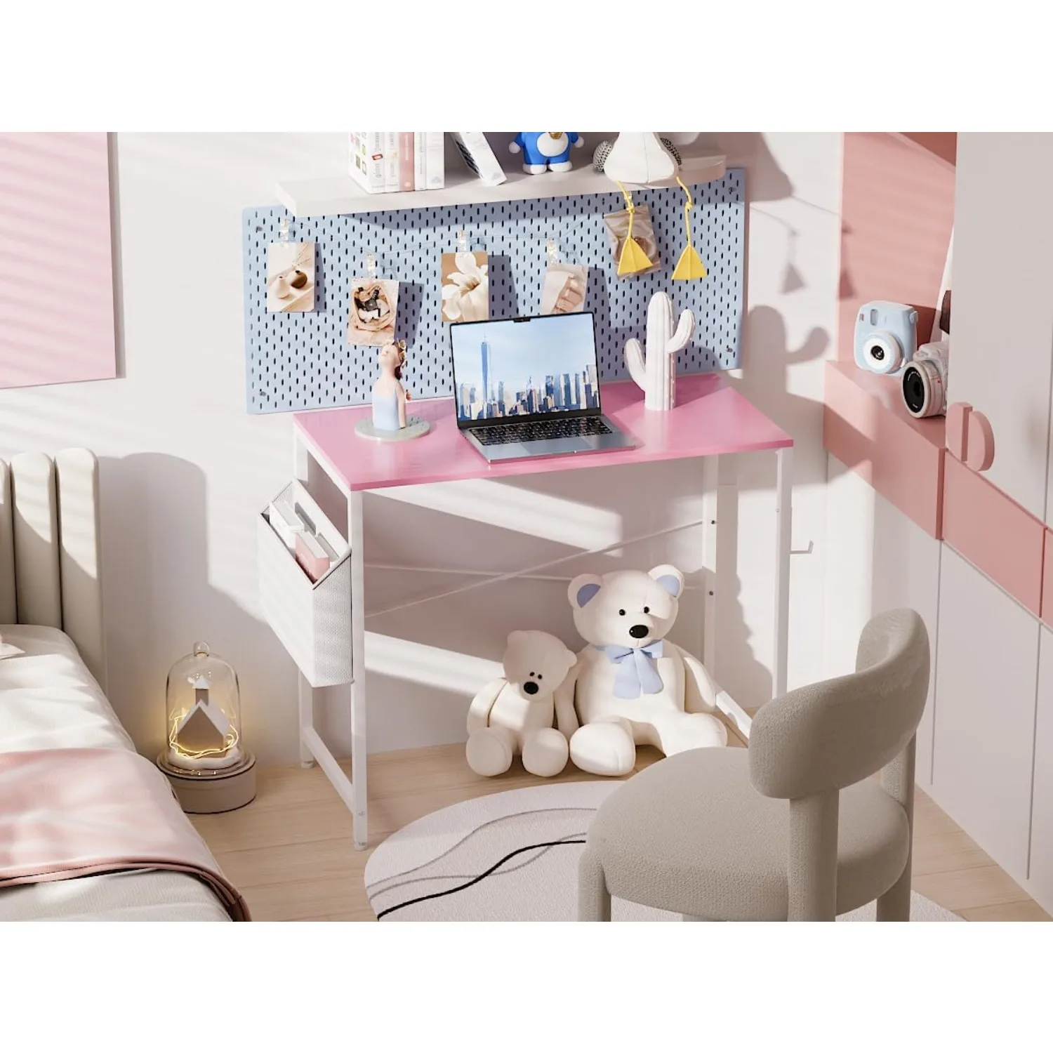 32 inch small space computer desk with storage bag, headphone hook, small office desk, study, writing desk