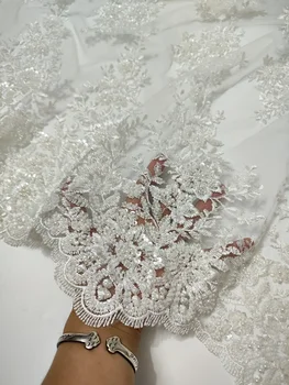2025 Lüks Fransız Payetler Dantel Kumaş Tüp Boncuk Afrika Nijeryalı Işlemeli Tül Dantel Kumaş düğün elbisesi Dikmek LWH 23107