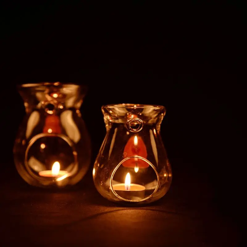 Nordic Home Decor Glass Candle Heat Resistant Oil Furnace Aroma Burner Holder Candlestick Vase Romantic Wedding Decoration