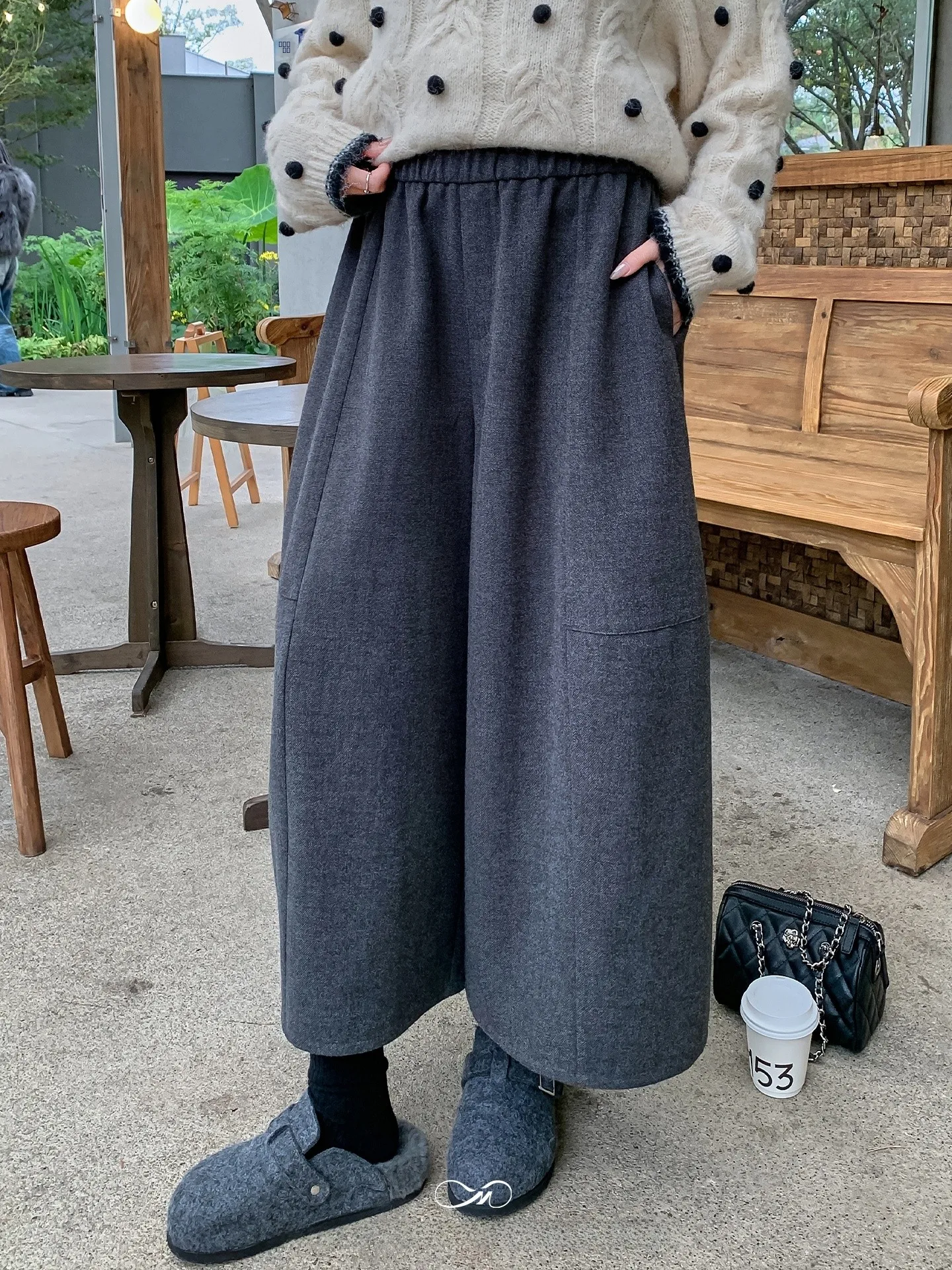 

Широкие шерстяные брюки-юбка с высокой талией, свободного кроя, зимние, модные, больших размеров, женские повседневные прямые брюки