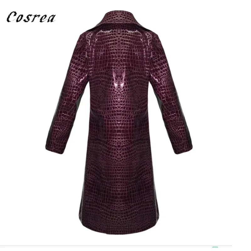 新しい 2025 メンズジョーカーコスプレ衣装トレンチコート紫色のジャケットジャレッドレトピエロシャツグリーンかつらハロウィンパーティー eqs9X