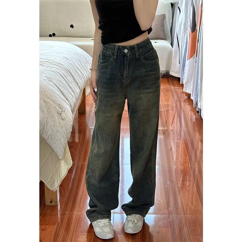 여성용 플레어 진스 스택드 러플 플리츠 드레이프 슬릿 비대칭 디테일 사이드 팔라조 드레이피 플루이드 스타일리시 시크 스트레치