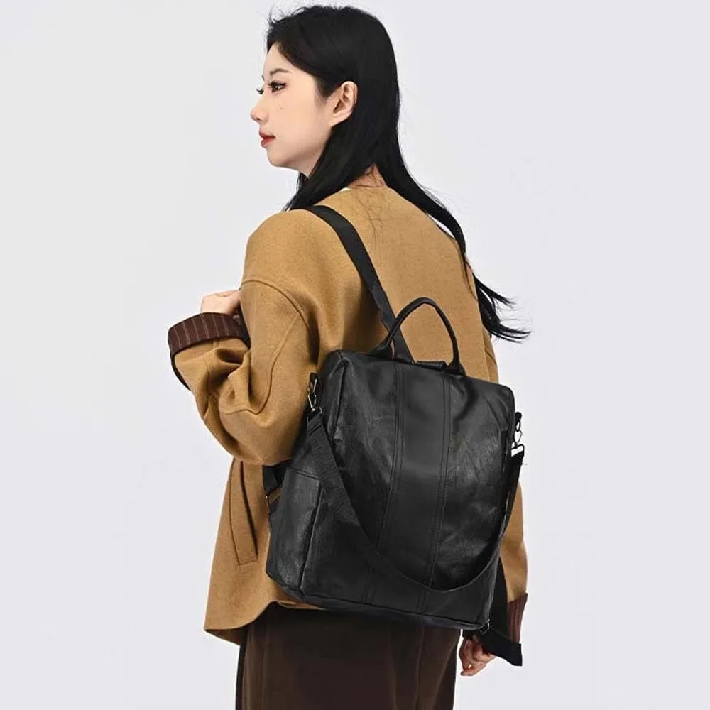 Elegant Soft PU Backpack Multi Pocket Korean Style Anti-theft Design Backpack Multi-purpose Solid Color Casual Mom Daypack Daily