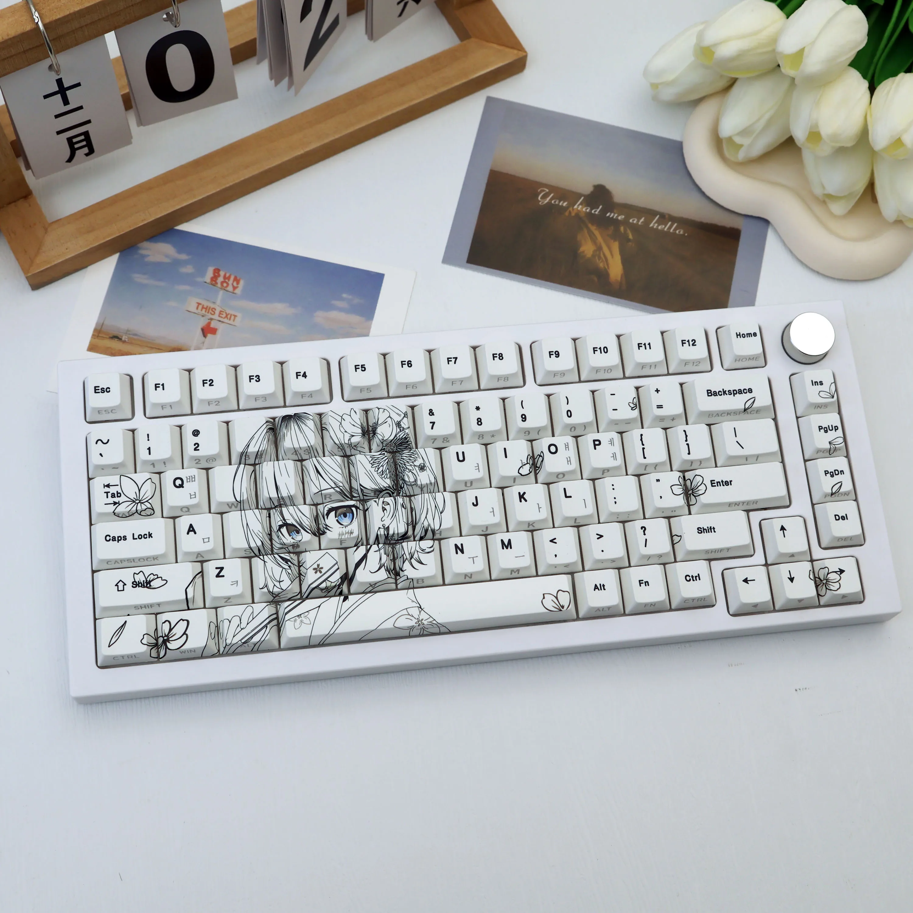 138 Keys Sketch Girl Korean PBT Keycaps Side Print Translucent Cherry Style Dye-Sub MX Switch 61 64 68 87 96 104 108