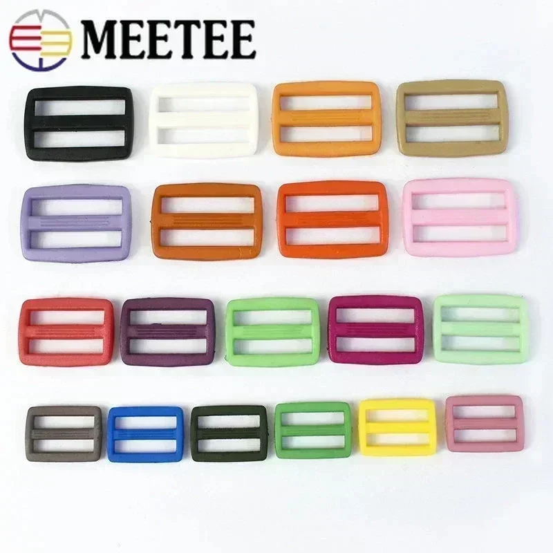 Meetee 50/100Pcs 16/20/25mm Plastic Nylon Tri-Glide Buckles for Backpack Straps Slider Adjust Ring Buckle DIY Webbing Accessory