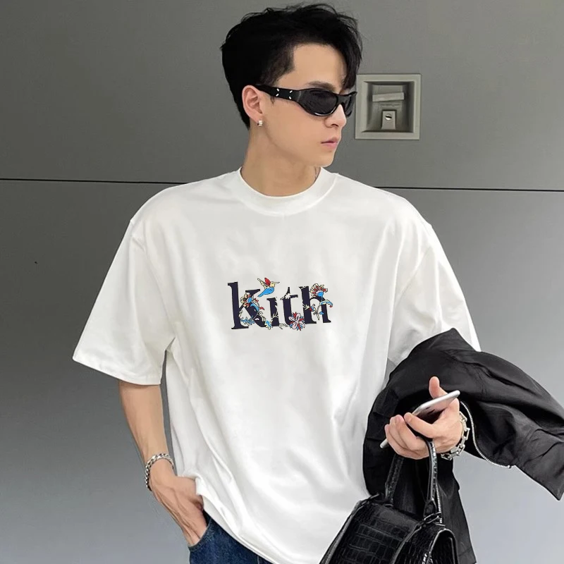 

KITH BWCJ Мужская футболка ort Sve Повседневная футболка с цветочным принтом Свободный крой Летний отдых Универсальная f Sve Модный бренд