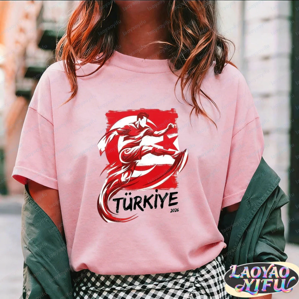 Türkiye 2026 Soccer Player Unisex Cotton T-Shirt for Men Turkish Flag Graphic Tee Football Fan Casual Tops Soccer Part Supplies