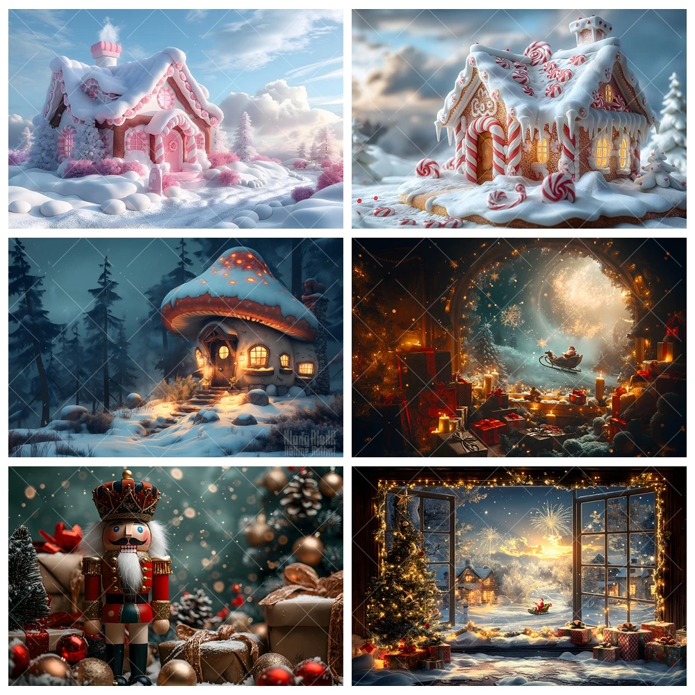 

Christmas Snow Cookie House Santa Claus Delivering Gifts Kid Baby Family Party Backdrop Custom Kid Photo Poster Decor Background