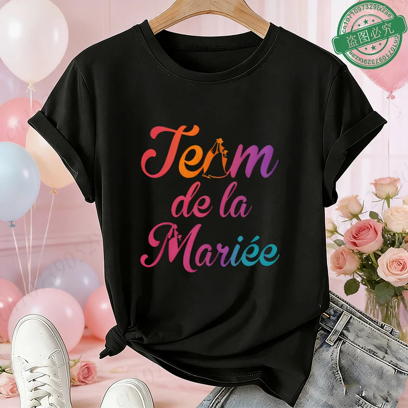 French Girl Bachelorette Party EVJF T-Shirts Future Bride Team Rainbow Graphic Print Blouses Short Sleeve Tees for Bridal Shower