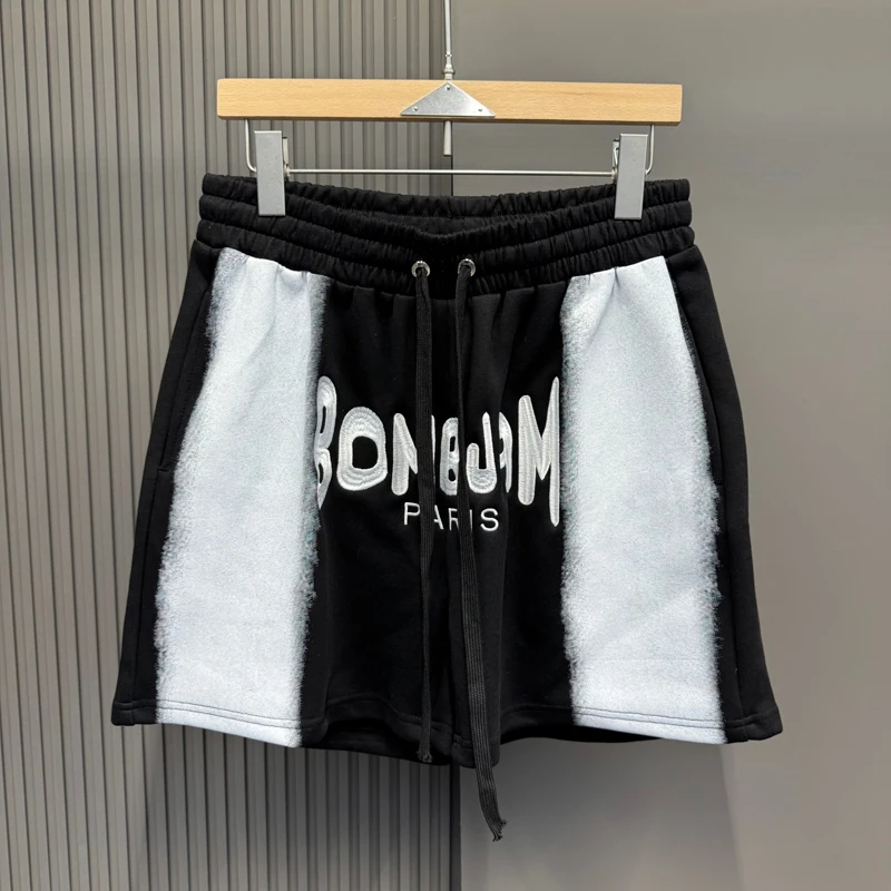 Big Paint Graffiti Stripe Splice Pink Black Shorts Loose Drawstring Shortpants for Men Women Summer Beach Holiday Sports Shorts