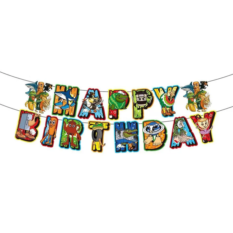 Italiaanse Brainrot Tung Gelukkige Verjaardag Banner Leuke Anime Party Banner Hangende Garland voor Kinderen Baby Douche Verjaardag Decoraties