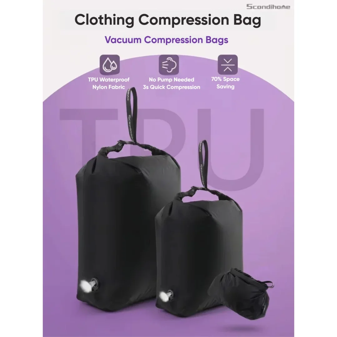 

Luggage Vacuum Compression Bag Pump Free Reusable Vacuum Storage Bag 70% Space Save Waterproof Travel Clothes Sealed Packing Bag