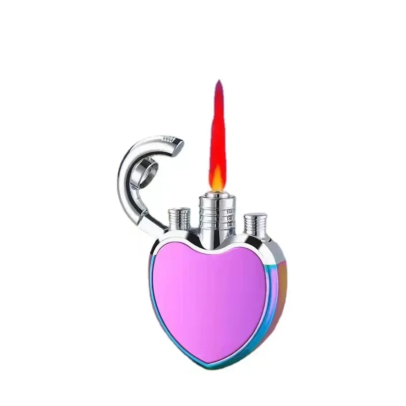 Metal Fashion Metal Love Inflatable Lighter Windproof Jet Pink Flame Portable Butane Lighter Women\'s Cute Smoking Gift