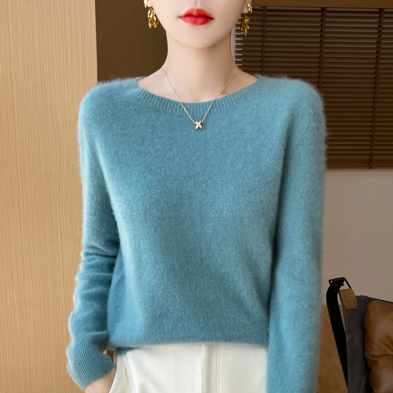 100% Merino Wool Sweater Cashmere Pullover Women Knitwear O-Neck Long Sleeve Autumn Winter Fashion Basic Clothing Tops