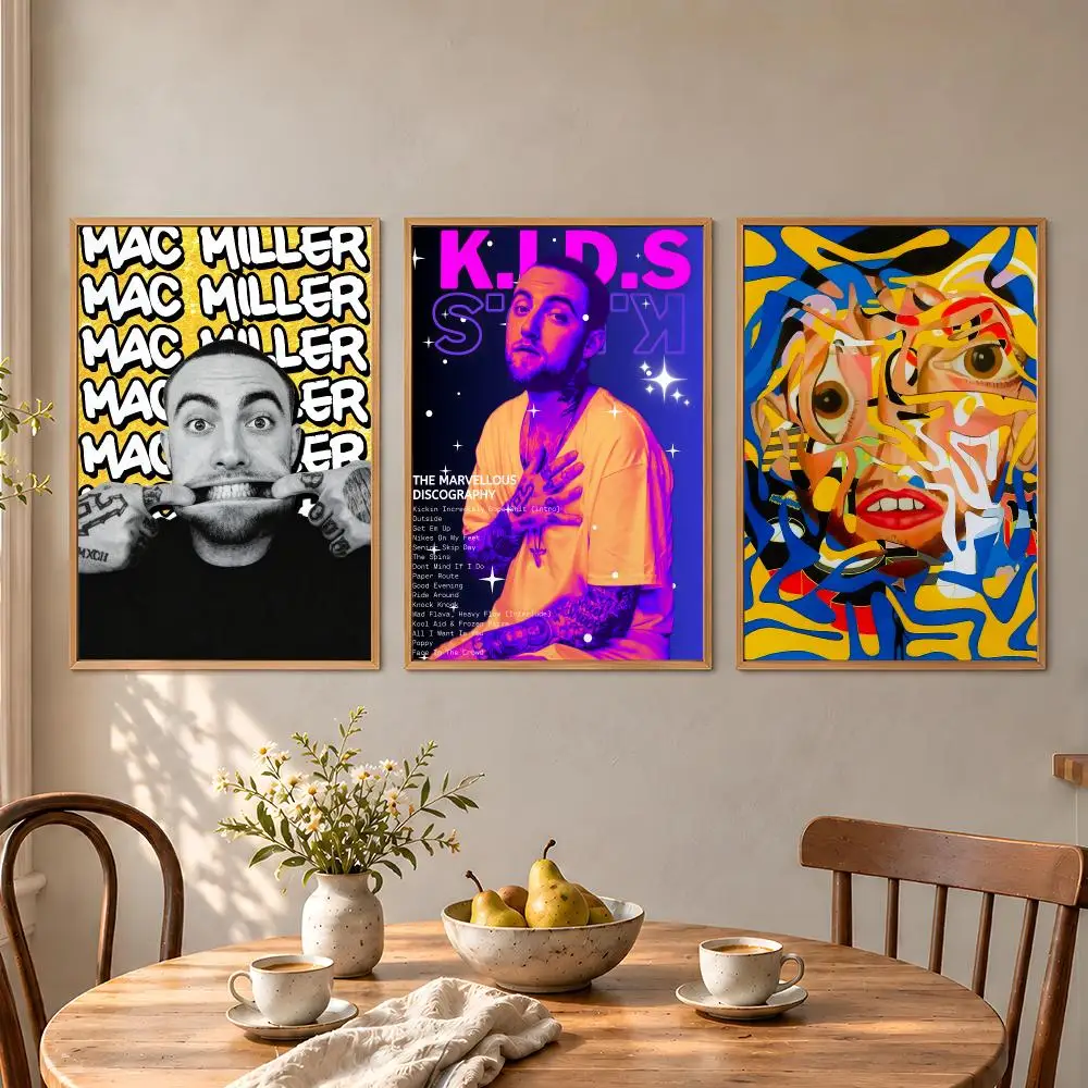 Singer Mac Miller Swimming Circles Faces Poster Aesthetic Wall Art Poster HD Waterproof PP Self Adhesive Bedroom Dorm Room Decor