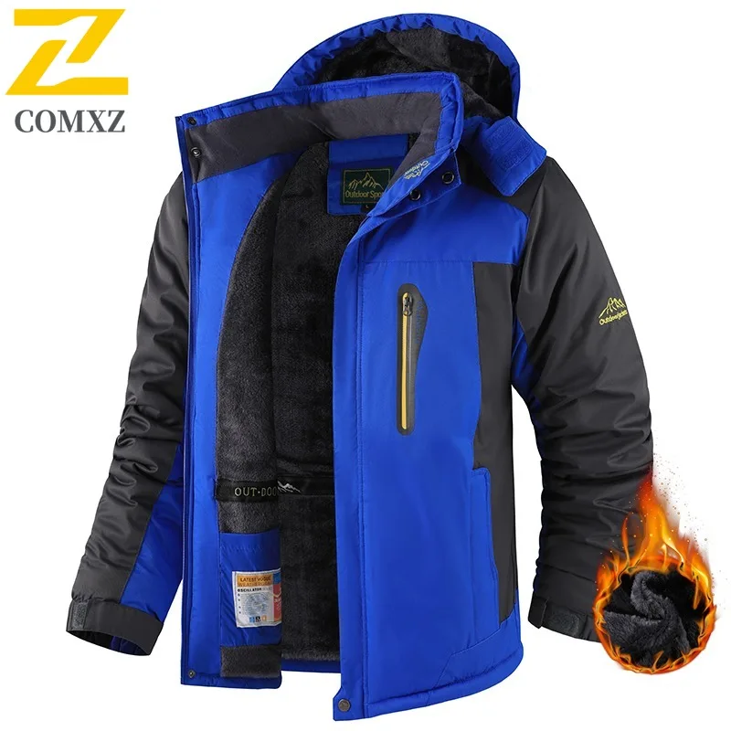 

COMXZ Men Cotton Coat Casual Hooded American Style Thickened Warm Parka Solid Color Travel Windproof Comfortable Winter Jacket
