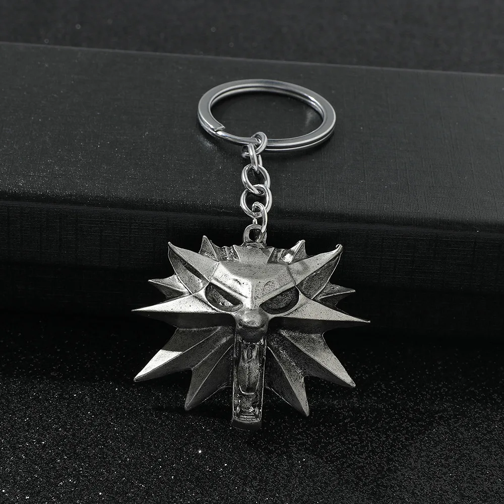 Game Pendant Wolf Head Key Chain, Wizard Witcher, Punk Style Metal Zinc Alloy Key Chain, Retro Pendant Decoration