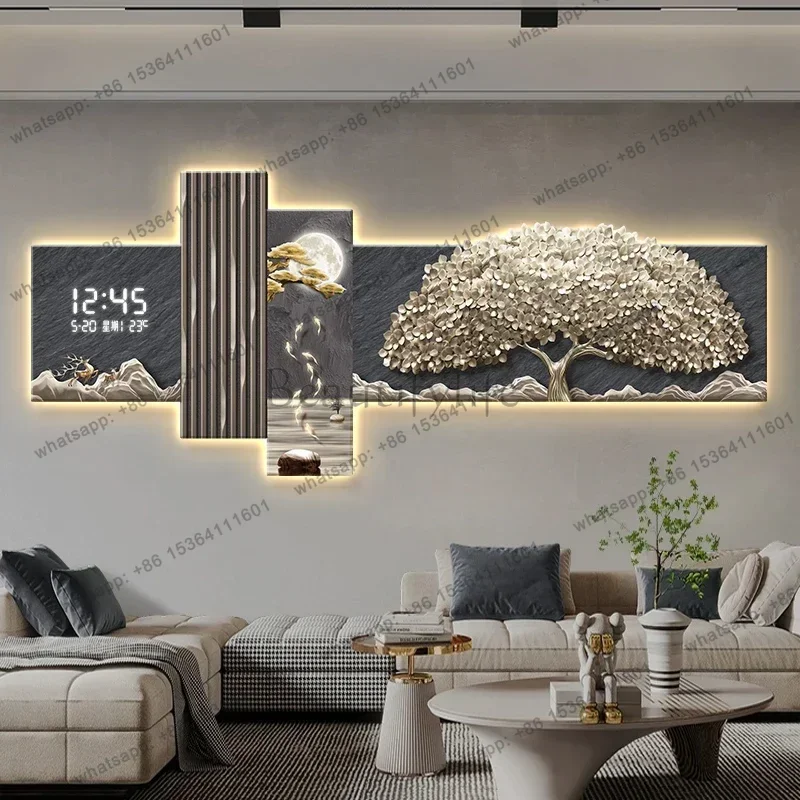 Living Room Room Decoration Electronic Clocks Sofa Background Hanging Painting Light Luxury Large Wall Clock Home Decor Items