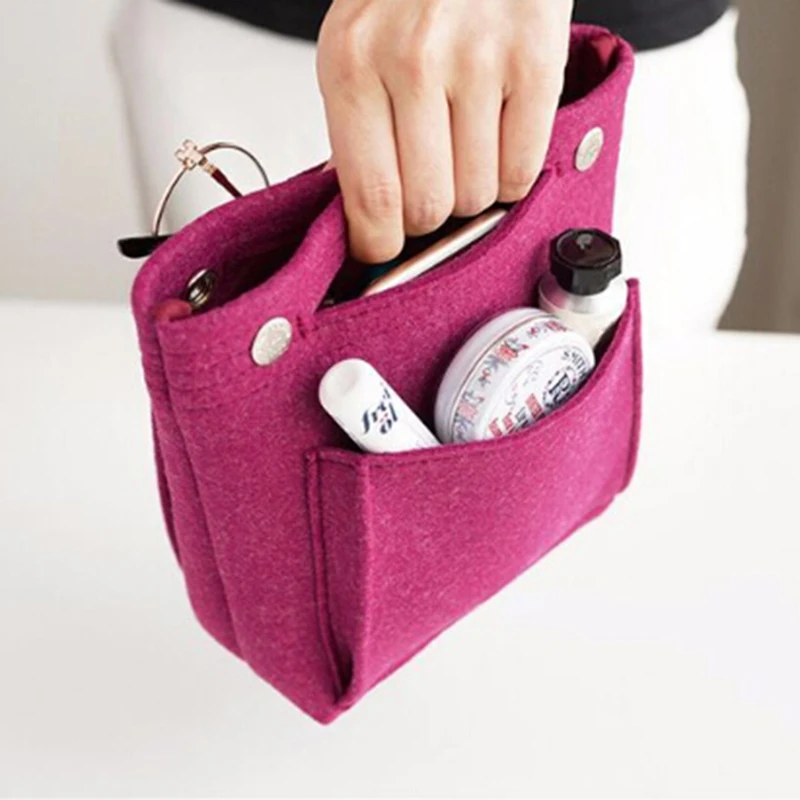 Bolso de viaje de fieltro para mujer, organizador de insertos, monedero grande, bolso de cosméticos de maquillaje, bolso de mano femenino barato