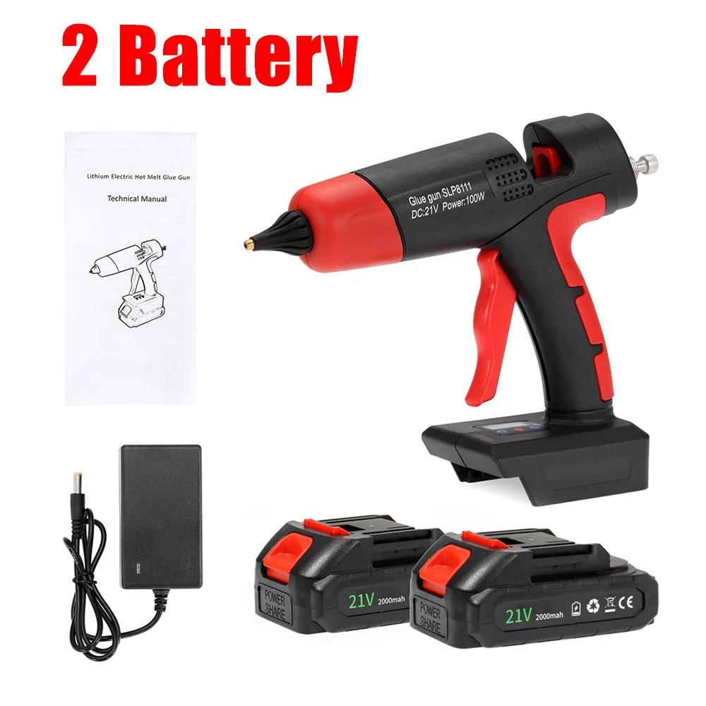 

21V Rechargeable Hot Melt Glue Gun Cordless Electric Hot Fuse Glue Gun For 11mm Glue Stick with 2 Battery Home DIY Repair Tool