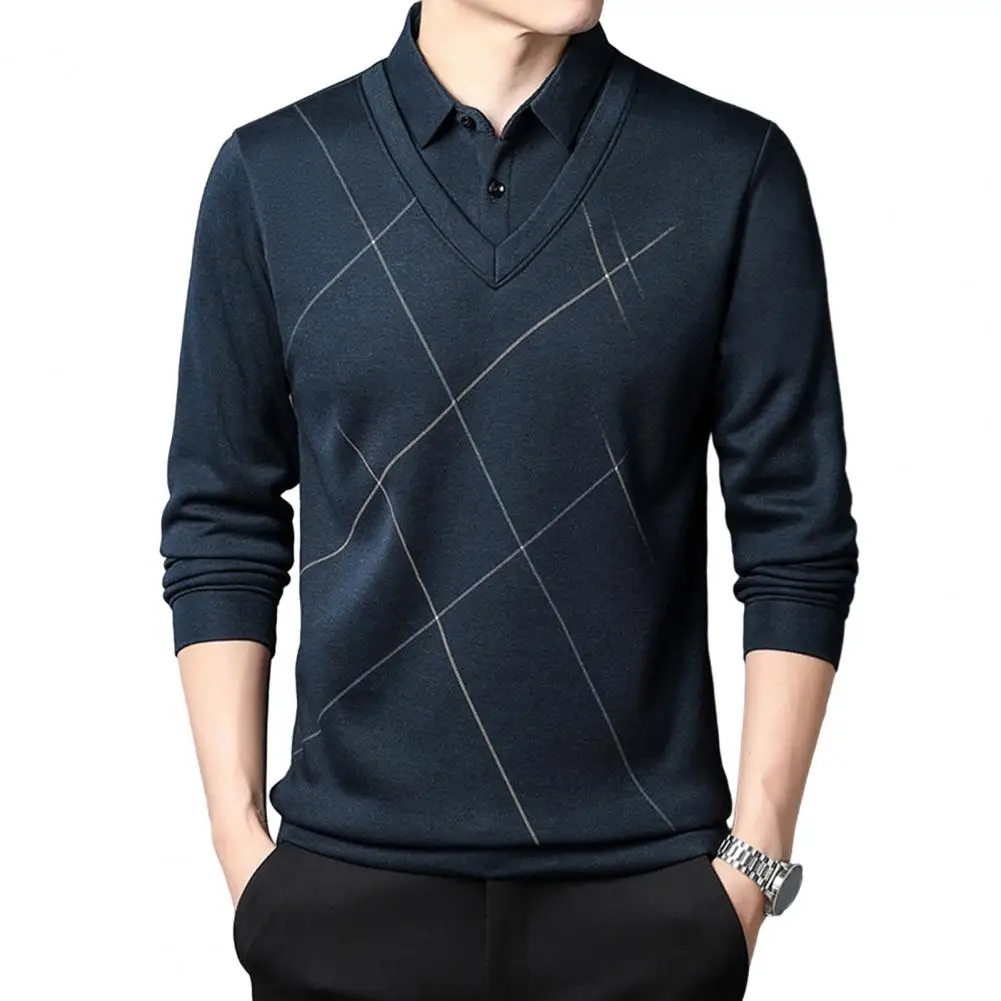 

New Spring And Autumn Long-sleeved T-shirts Men's Sweater Fake Two-piece Shirts Collar Male V-neck Bottoming Shirt Top