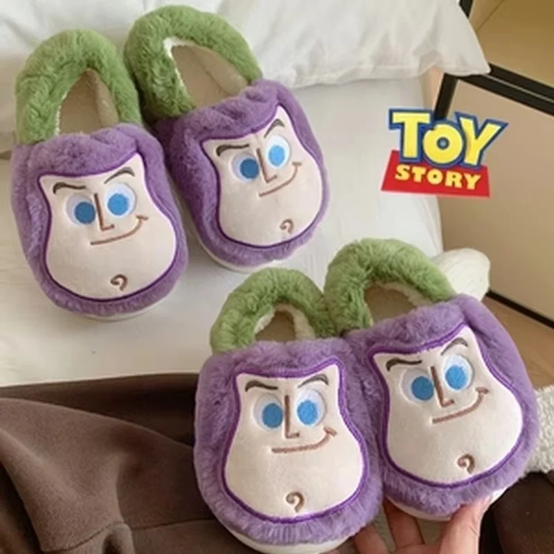 Disney Toy Story Buzz Astral Lotso Cotton Slippers Wear Plush Cotton Shoes For Men And Women In Winter Home Shoes Ins Kawaii