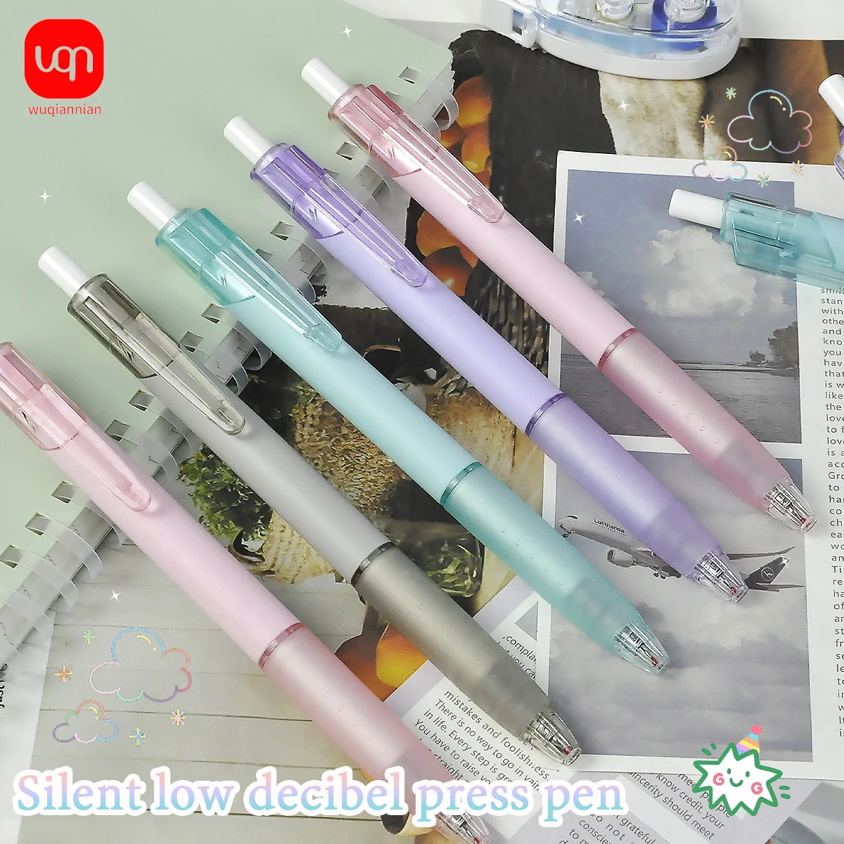 WQN-3/6/12pcs Simple Click Silent Gel Pen 0.5mm Tip Smooth and Flowing Black Ink Suitable for School and Stationery