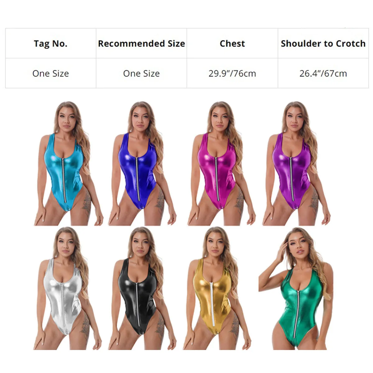 High-Kragen Trikots Satin Glänzend Body Zipper One Piece Bademode Glitter Shiny Schwimmen Sexy Sleeveless Badeanzug