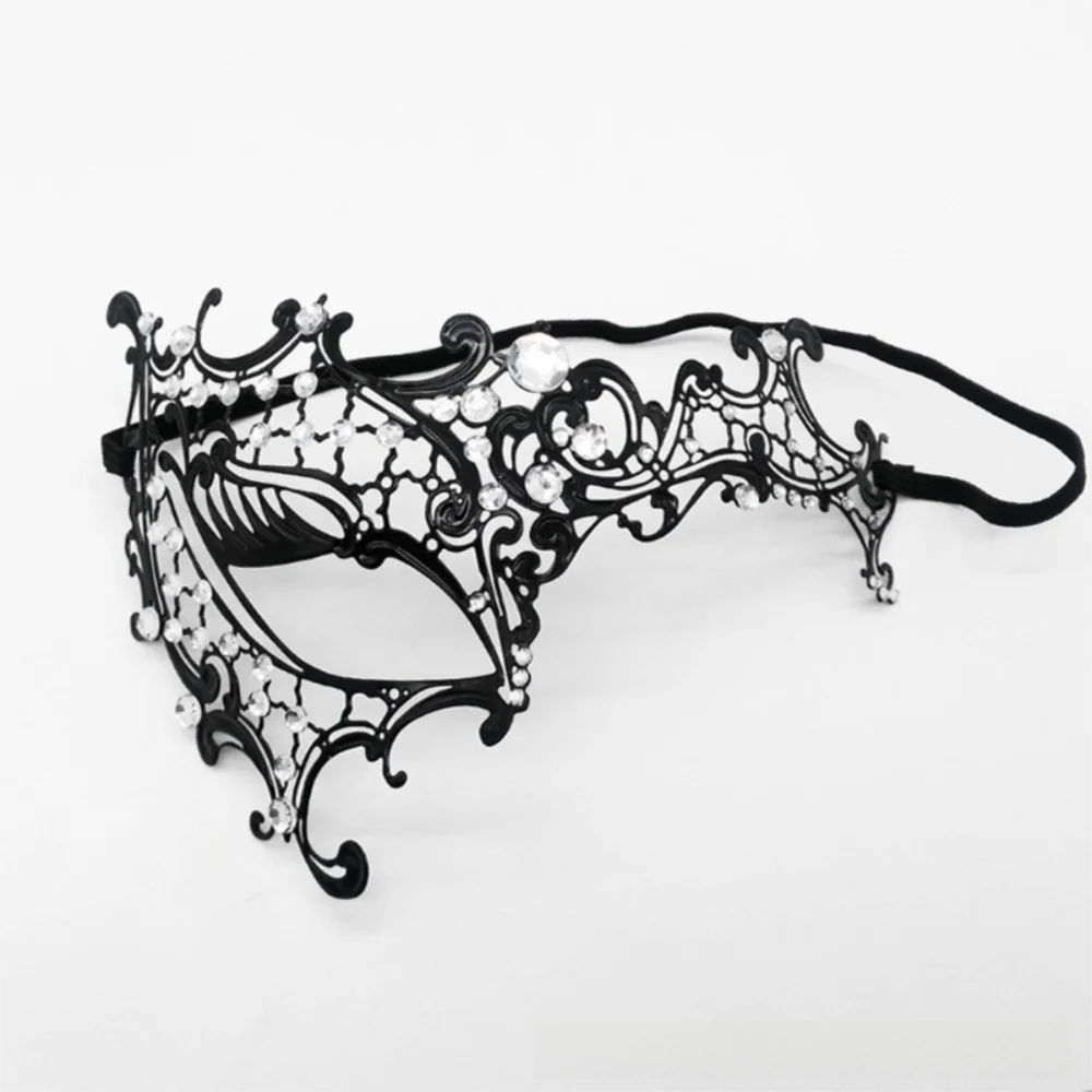 New Vintage Half Face Mask Hollowed-out Elastic Bands Masquerade Party Mask Diamond Inlaid Lace Metal Princess Mask