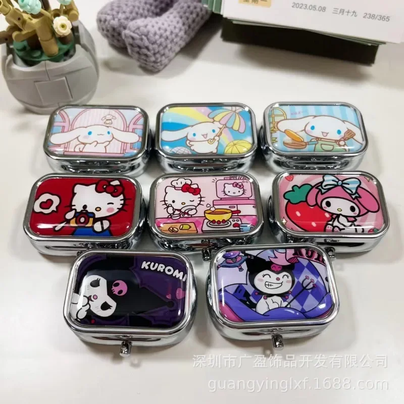 1Pcs Kawaii Sanrio Portable Jewelry Box Hello Kitty Cartoon Earrings Metal Boxes kuromi Cute Fashion Moisture Proof Storage Box