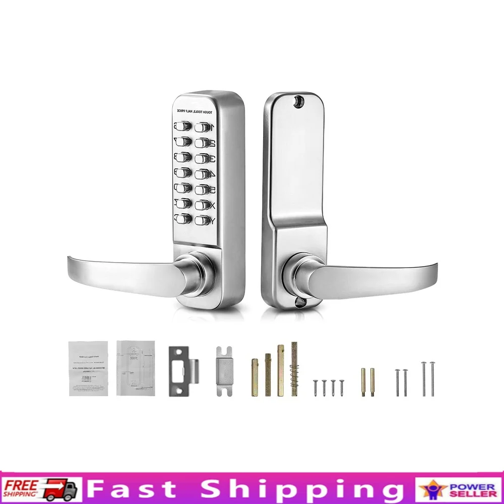 

Battery-Free Mechanical Keyless Door Lock 14-Key Security System with Handle Stainless Steel Durable Easy Installation