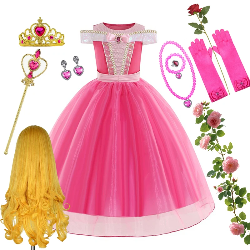 Disfraz de Aurora de Disney para niñas de 2, 4, 6 y 8 años, vestido de Carnaval de la Bella Durmiente, ropa de Halloween, vestido de princesa para niños pequeños, vestido de Navidad