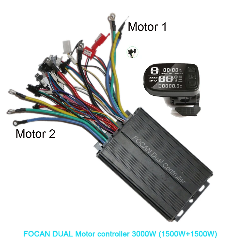 BLDC Dual Drive Controller 3000W Set 48V 60V 72V with FC-100 LCD Display for Dual Motor Hub 1500W+1500W for e-bike conversion