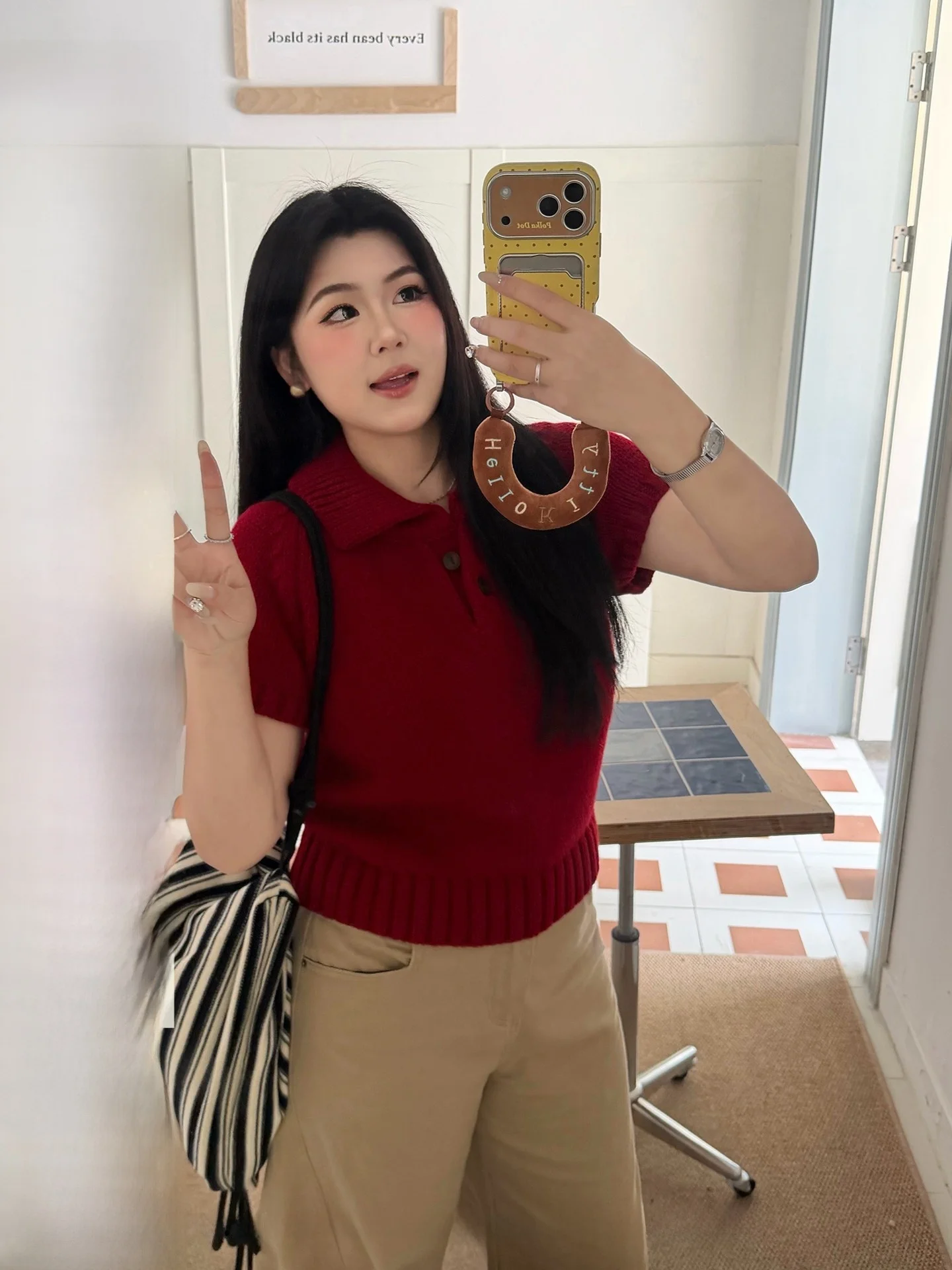 

NINI ONE Korean Sle Plump Red Knitted ort Sve Ne Sweet Top Women's Casual Fit Knitted Sweater Spring Season
