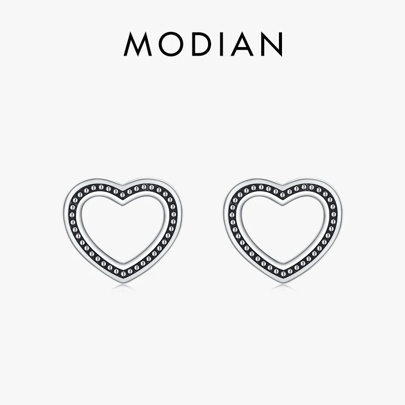 MODIAN 925 Sterling Silver Romantic Heart Retro Trendy Stud Earrings For Women Vintage Pattern Ear Studs Fine Jewelry Gift