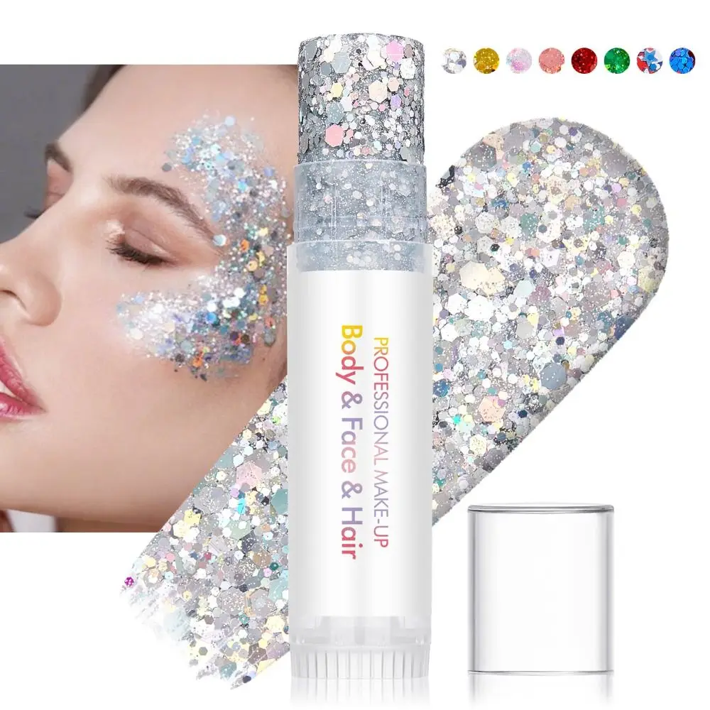 Non Greasy Body Glitter Stick Long Lasting Shine Waterproof Facial Glitter Stick Multi Color Options Chunky Glitter